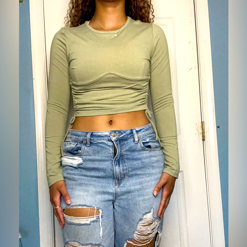 NEW Sage Green, Long Sleeved Crop Top: Forever 21